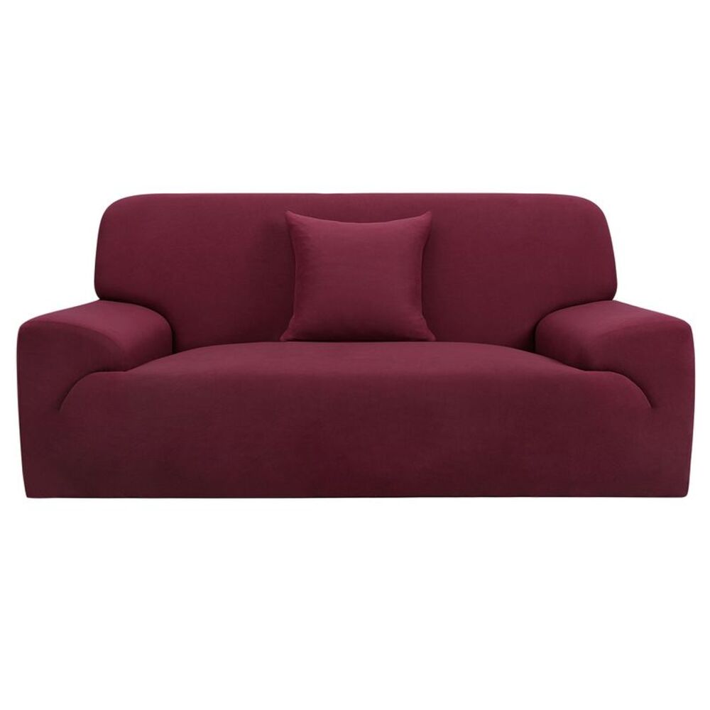 Stretch Sofa Cover Solid Couch Covers with One Pillowcase Burgundy Medium